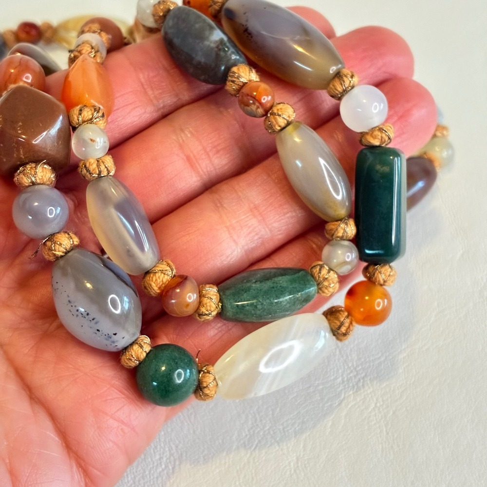 Vintage Necklace Hand Knotted Mixed Gemstone Agate Carnelian Long Strand 50" - Picture 9 of 13